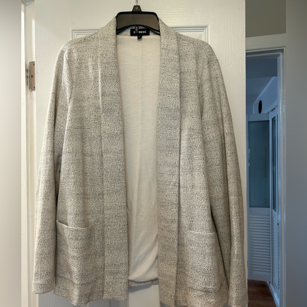 Express Light Gray Open Cardigan with Cream Lining women’s size large